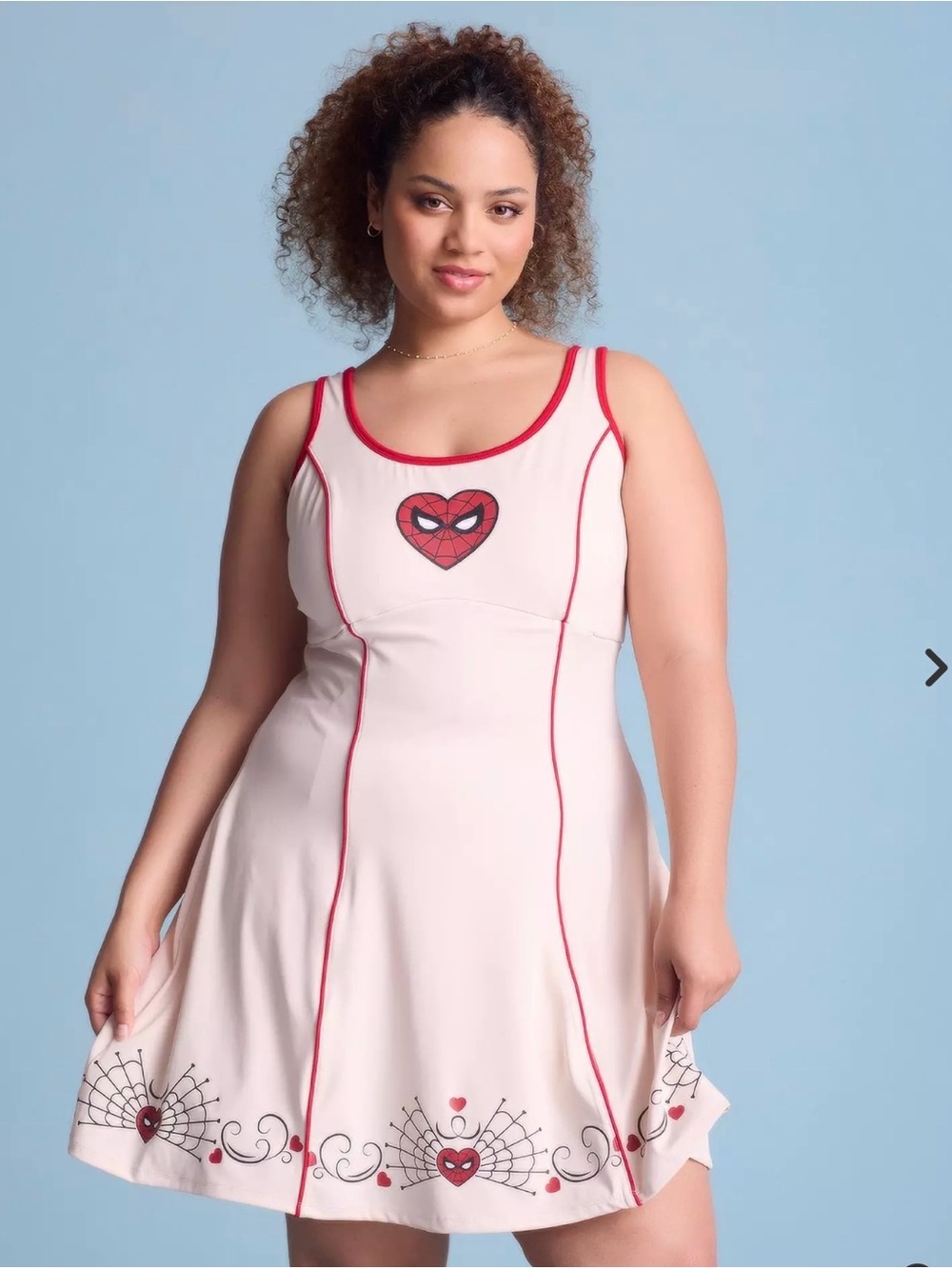 Her Universe Pink Chemise with Red Trim and Heart-Web Motif